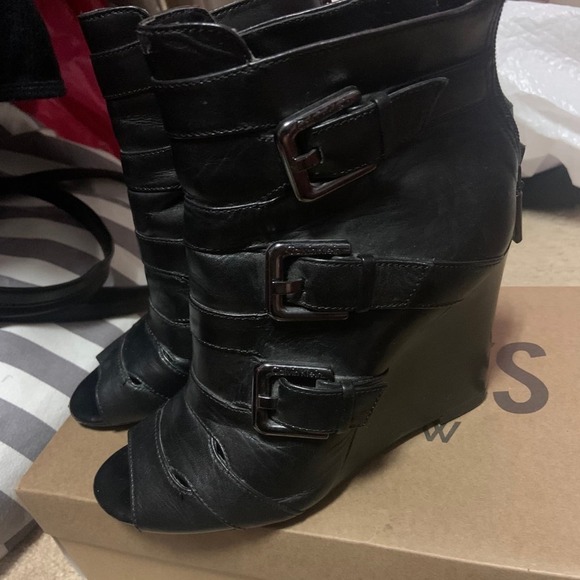 Calvin Klein runway black wedge boot buckles classic goth contemporary designer - Picture 2 of 5